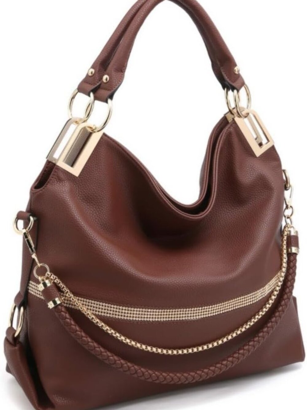 Stylish Large Hobo Bag with Rhinestone Accents | Vegan Leather Tote Purse for